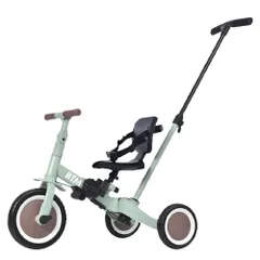 「数量限定セール」全新品 子供用三輪車 4in1 ミント×ブラウン   三輪車のりもの押し棒付き 自転車 おもちゃ 乗用玩具