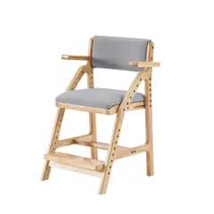 「数量限定セール」グレー 学習チェア 肘付き 木製 キッズチェア 子供用 姿勢サポート ハイチェア ダイニングチェア 椅子 高さ調整 シンプル コンパクト 組立簡単 足置き付き 板座 学習椅子 リビング用 多用途 チェア