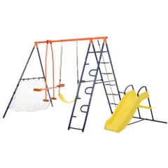 「数量限定セール」 大型遊具 屋外遊具 滑り台 ブランコセット 5IN1 室外遊び ジャングルジム シーソー 遊具 すべり台 家庭用 男の子 女の子 お庭ブランコ 子供用 幼児用 アウトドア 滑り止め 安心 自宅 家 家庭【オレンジ+ブルー】   