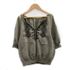 ロペ ROPE ブラウス カットソー 七分袖 スリットネック 刺繍 38 カーキ /MS25