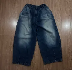 ウォッシュ デニム ワイド パンツ