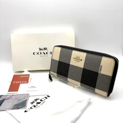 【 箱付／未使用 】COACH　コーチ　ラウンドファスナー　長財布　ネイビー × クリーム　アウトレット