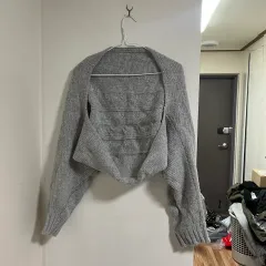 グレー ケーブル編み ニット ボレロ カーディガン