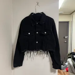 ブラック デニム クロップド ジャケット フリンジ スタイル