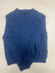L ポロ ケーブル ニット ブルー