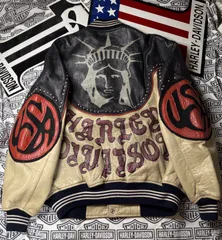 ⭐️Harley-Davidson⭐️非常にレアな稀少モデル！⭐️ハーレーダビッドソン⭐️本革製刺繍ロゴ＆ペイント&スタッズ&パイピング⭐️高品質ラム・スキン本革製ジャケット⭐️レアモデル！⭐️