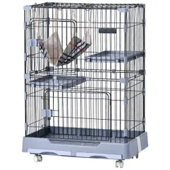 全新品 猫 ケージ キャットケージ ペットケージ キャスター付 猫ゲージ 大型 多頭飼い ネコドア キャットハウス 1段2段可能 留守番 保護 脱走防止 おしゃれ (2段,グレー)のサムネイル