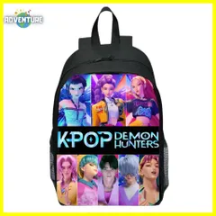 KPOPガールズ! デーモン・ハンターズ 子供リュックB ハントリックス大容量バックパック 軽量 キッズ女の子 ブラック黒 小学生 入学準備 アニメ 映画 demon hunters 韓国 Netflix KJのサムネイル