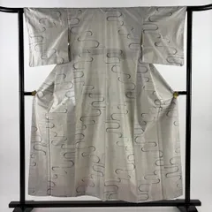 大島紬 身丈155cm 裄丈62cm S 袷 証紙 幾何学模様 灰白 正絹 秀品 【中古】