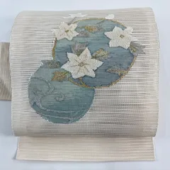 【美品】 名古屋帯 秀品 夏帯 絽 トンネル仕立て 花丸文 流水 金銀糸 ベージュ 正絹 【中古】