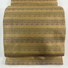 【美品】 開き名古屋帯 秀品 比翼仕立て 幾何学 薄茶色 正絹 【中古】