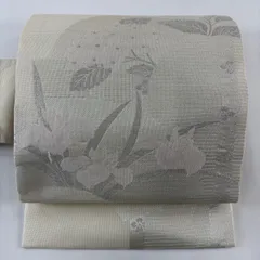 【美品】 名古屋帯 秀品 夏帯 紫陽花 菖蒲 銀糸 箔 クリーム 正絹 【中古】