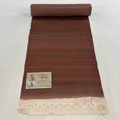 反物 優品 羽尺 羽織 和装コート 縞 地紋 小豆色 正絹 【中古】