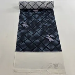 反物 秀品 小紋 菱 草花 青灰色 正絹 【中古】