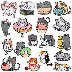 【特価セール】GOODCHI 猫 ワッペン 刺繍 アップリケ ミニワッペン カラフル 可愛い装飾 男の子 女の子 名札付け DIY服 入学 18枚セット