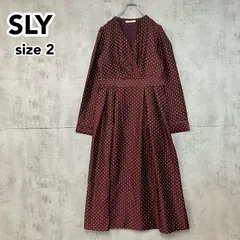 SLY スライ ロングワンピース ドット柄 Vネック プリーツ 長袖 マキシ丈 光沢感 ポリエステルレーヨン混 サイズ2 M相当 ボルドー系 マスタードイエロー 春 秋 冬 レディース 030CAM33-6650 ★ ◇■