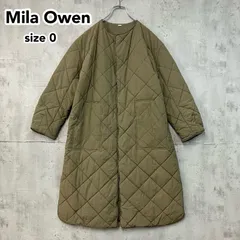 Mila Owen ミラオーウェン キルティングロングコート ノーカラー カーキ 0 S相当 09WFC211216 2way 中綿入り 軽量 ライナー M-65 モッズコート アウター ミリタリー カジュアル ★ ◇■