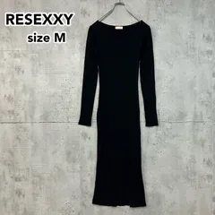 RESEXXY リゼクシー リブニット ロングワンピース タイト M 黒 ブラック 長袖 ボートネック スリット入り Iライン ストレッチ 伸縮性あり エレガント カジュアル オフィス ★ ◇■