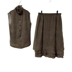 ZM1610【美品】jun ashida ジュンアシダ ノースリーブブラウス ティアードスカート セットアップ ブラウン サイズ7