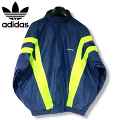 adidas アディダス 90s ネオンイエロー×ネイビー ナイロン トラックジャケット 80s トレフォイルロゴ ジャージ