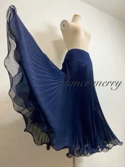 新品　プリーツ　シフォン　社交ダンス　スカート　紺　ネイビー　パーティ　レッスン　1302