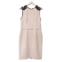 ブルマリン ワンピース サイズI46 L レディース美品  - ベージュ×黒 クルーネック/ノースリーブ/ひざ丈/刺繍/レース/フラワー(花)