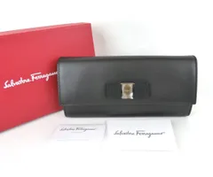 Salvatore Ferragamo サルヴァトーレ・フェラガモ ヴァラ・リボン 長財布 ブラック 22 A817 カーフレザー 外箱付 イタリア製  rk9692のサムネイル