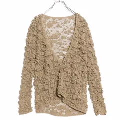 【美品】ピンクハウス★モチーフいっぱい♪ニットカーディガン モカ系 透かし編み♪薄手 z16535