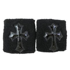 Chrome Hearts パイル地 リストバンド ブラック 極美品 2個セットクロムハーツ パイル地 リストバンド クロス ブラック