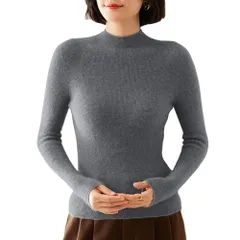 高級魅力的な縦リブ 薄手 重ね着に便利 高伸? ニットソー 4サイズ展開 ハイネック 無縫製 カットソー 秋冬 着痩せ レディース 華奢見え トップス 無地 セーター 長袖 リブニット ストレッチ [ANGJ]