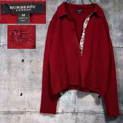BURBERRY LONDON knit polo sweater バーバリーロンドン ポロニット ポロシャツ 長袖 ニット セーター 薄手 貝ボタン バーバリーチェック 赤 レッド オフィスカジュアル メリノウール プルオーバー トップス