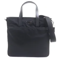 極美品▼PRADA プラダ 2VG032 ナイロン サフィアーノレザー トライアングルロゴ 三角プレート 2WAY トートバッグ ブラック 保存袋付き イタリア製 メンズ