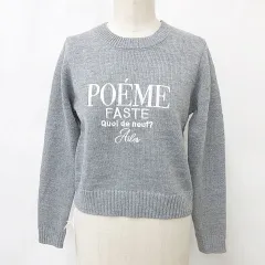 グレイル GRL ニット セーター 長袖 丸首 刺繍 ロゴ グレー F