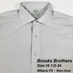 【16 1/2-34】Brooks Brothers ワイドカラーシャツ/ Supima Cotton / Milano Fit チェック Non-Iron  L相当 メンズ