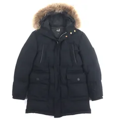 極美品▼Dunhill ダンヒル カシミヤ100% ラクーンファー フーデッド ダブルジップ ダウンコート ダークネイビー L イタリア製 正規品 メンズ