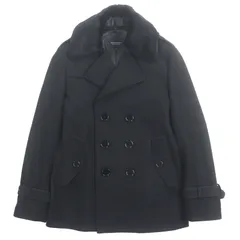 極美品▼BURBERRY BLACK LABEL バーバリーブラックレーベル ウール100% ラビットファー付き ロゴ入りボタン ピーコート ブラック M 正規品 メンズ