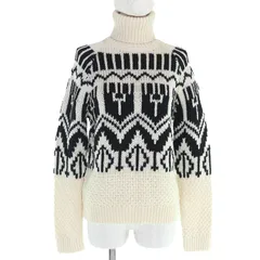 美品△MONCLER モンクレール 2021年製 CICLISTA ウール ロゴワッペン 総柄 タートルネック 長袖 ニット セーター アイボリー ブラック S 箱付き イタリア製 正規品 レディース