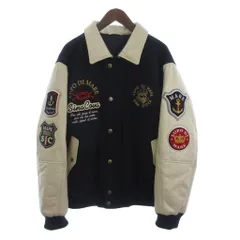 シナコバ SINA COVA スタジャン ブルゾン フルジップ ワッペン付き ウール シープスキン 紺 白 ネイビー ホワイト 3L