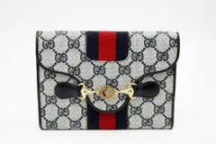 オールド グッチ ヴィンテージ 二つ折り 財布 ウォレット GGプラス シェリーライン ホースビット PVCキャンバス ネイビー GUCCI 4556h