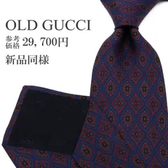 送料無料 オールドグッチ ネクタイ レギュラータイ 新品同様 メンズ レディース シルク ネイビーブルー 赤 ワインレッド 茶色 ビジネス カジュアル ヴィンテージ 総柄 Y2K 90s GGロゴ マーク アラベスク ブランド イタリア製 綺麗 P538