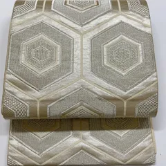 ［6087］袋帯 子持ち亀甲文様 銀彩 シルバー 六通 正絹 着物 フォーマル