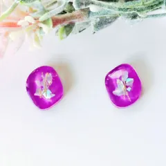 no.290　レジン　宝石型　左右非対称　和風　紫　ピアス　イヤリング　ハンドメイド