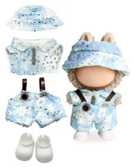 Labubu 帽子とシューズ付き for 17cmドール専用 4点セット おしゃれ着せ替えコスチューム ブルー系ドール衣装 着せ替え人形用洋服＆アクセサリー（ドール本体なし） ラブブ用