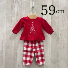 ap11522-3 ベビー トップス ズボン セットアップ 50 3M 59cm レッド クリスマスツリー チェック ストレッチ 長袖 3ヶ月 OBAÏBI