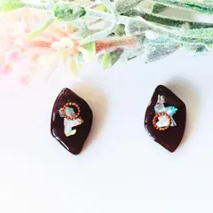 no.296　レジン　宝石型　左右非対称　ブラウン　ピアス　イヤリング　ハンドメイド