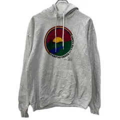 Hanes プリントスウェット パーカー M ライトグレー マルチカラー ヘインズ プルオーバー ビッグプリント フーディー 秋物 a712-5228