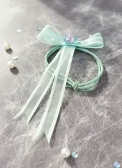 ヘアゴム　リボン　おしゃれ　ブルー系　ハンドメイド