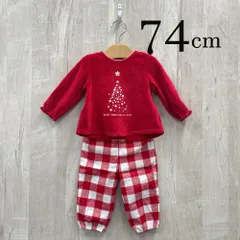 ap11525 ベビー トップス ズボン セットアップ 70 12M 74cm レッド クリスマスツリー チェック ストレッチ 長袖 12ヶ月 OBAÏBI