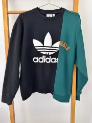 アディダス ブラック/グリーン カラーブロック 炎 スウェット(サイズM)
