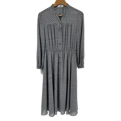 Leilian(レリアン) ワンピース サイズ11 M レディース美品  ライトグレー×ネイビー×白 長袖/シャツワンピ/マキシ丈